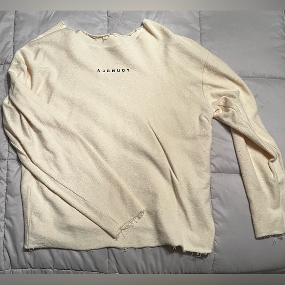 YoungLA raw edge terry reversible crewneck - cream - Men size M - Picture 3 of 5